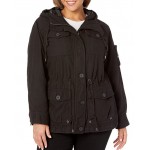 Black Women's Cotton Four Pocket Hooded Field Jacket (Standard & Plus Sizes)
