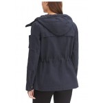 Navy Women's Cotton Four Pocket Hooded Field Jacket (Standard & Plus Sizes)