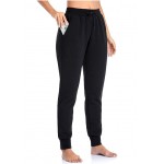 Fleece Lined, Black Women's Thermal Jogger Sweatpants with Pocket Tapered Active Pants for Winter Fleece Lined