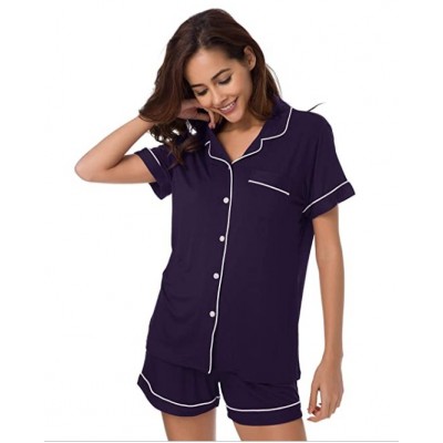 Womens Pajamas Set Short Sleeve, Button Down Cotton Pj Sets For Women Soft Nightwear