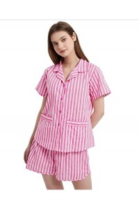 Women's 100% Cotton Pajama Set For Women Long Sleeve Pajamas Soft Button PJs Elastic Drawstring Waistband Sleepwear